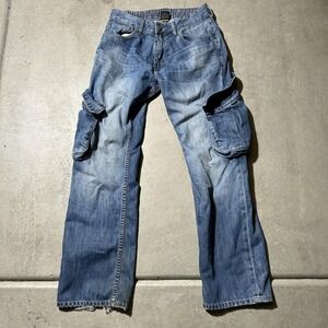 Green Denim Initiative Jeans Womens 31x29 Blue Cargo Pocket Straight Leg Utility